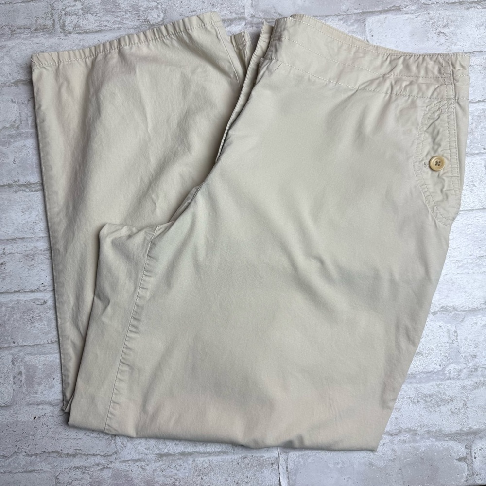 Talbots Khaki Stretch Cropped Pants lightweight Casual Button Pockets 12 EUC 😍